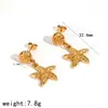 Pendientes Cruzados Personalizados de Acero Inoxidable con Tortuga y Estrella de Mar, Colgantes de Animales con Temática Oceánica, Aros de Acero de Titanio Chapados en Oro de 18K
