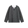 Ropa Vintage Yidao Otoño 2026 Nuevo Estilo Retro Americano Old Money Casual Camiseta de Manga Larga Rayada Suelta Falsa de Dos Piezas
