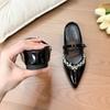 Mules Planas Femininas com Strass e Bico Fino para Aumentar a Altura, para Uso Externo, Tamanho 25, Sapatos Mary Jane com Fechamento de Uma Tira e Bico Fechado