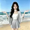 Vestido de tirantes de verano con una camisa grande de gasa para superponer, Chal protector solar para exteriores en la playa, Camisa transpirable para aire acondicionado, Camisa de murciélago con protección solar