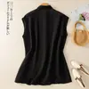 Camisa sin mangas de algodón y lino de color sólido simple y artística para mujer, blusa de lino casual de verano talla grande, top fino holgado de longitud media