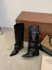 [] Botas altas de tacón de cuña de punta retro francesa de dos vías para mujer, botas de caña alta para otoño e invierno, botas largas para pierna de pantalón