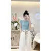 Nuevo top de camiseta de punto de manga corta de estilo coreano, moderno, de moda, súper popular, rejuvenecedor, versátil y elegante para mujer