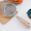 Colador de Malla de Acero Inoxidable con Mango de Madera Blanco, Espumadera Anti-Obstrucción de Mango Largo para Uso en Cocina del Hogar