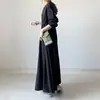 Exportación Ropa de Mujer Japonesa y Coreana Primavera y Otoño Explosiones Cuello Redondo Hebilla Manga Larga Vestido Color Liso Simple Conocimiento Vestido Largo Negro para Mujer