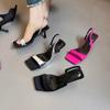 Elegantes Sandalias de Tacón Alto para Mujer, Nuevas de Verano 2026, Retro, Punta Cuadrada, Hebilla Cuadrada, Punta Abierta, Sandalias de una Sola Tira