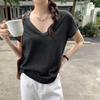 Tiro Real Camiseta de Manga Corta Suelta Coreana de Cuello en V Puro para Mujer Verano Nuevo Relajación Perezosa Chica Picante Top 66421