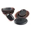 Círculo Negro flor plástico disco ovalado A5 melamina plato para pescado olla picante plato hondo imitación porcelana olla caliente barbacoa plato de acompañamiento
