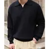 Suéter liso com gola polo para homens, tricô pulôver soltinho estilo coreano, look estilo Hong Kong, suéter liso de manga longa
