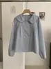 KEKEZOON Camisa Xadrez Gola Peter Pan Manga Longa Dupla Face Outono Estilo Coreano Camisa Boneca Solta Foto Real 8560
