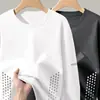 Camiseta deportiva casual para hombre de manga larga con estampado, moderna para adolescentes, adecuada para todas las estaciones, cuello redondo, top básico de manga larga