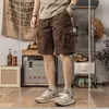 Shorts de trabalho estilo retro americano para homens, shorts casuais de verão para atividades ao ar livre, corte solto, tamanho grande, calças casuais de comprimento médio para homens