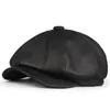 Chapéu Octogonal Couro Genuíno Chapéu para Idosos Masculino Inverno Quente Couro de Boi Outdoor Chapéu para Homem Velho Chapéu de Bico de Pato para Meia-Idade e Idosos