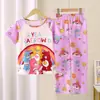 Pijama de verão para meninos e crianças, fino, manga curta, calça, conjunto de desenho animado, roupas de casa para crianças maiores, meninos e meninas, atacado transfronteiriço