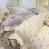 Juego de Ropa de Cama de Cuatro Piezas de Gasa de Doble Capa Arrugada con Encaje Modelo Nuevo 2026 Sábana y Funda de Edredón para Todas las Estaciones Ropa de Cama para Dormitorio