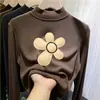 Camiseta de manga larga con forro polar para niña, capa interior de otoño e invierno, top infantil de cuello semi-alto con estampados de dibujos animados