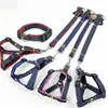 Conjunto de Coleira e Peitoral de Jeans para Cachorro Peitoral de Caminhada Ajustável para Cães Pequenos, Médios e Grandes