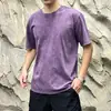 Relaxamento no seu auge! Algodão puro de peso pesado, lavado para uma textura única! Camiseta Esportiva Masculina de Manga Curta Respirável Série Cores Dopamina de Verão