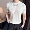 2025 Nova Camiseta de Tricô Respirável com Gola Redonda para Homem, Slim Fit, Elástica, Pulôver Casual com Meia Manga