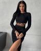 Conjunto de dos piezas de vestido de punto con ombligo descubierto europeo y americano transfronterizo 2025 con abertura en el brazo y falda de un paso para mujer