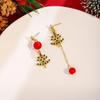 Pendientes de Borla Asimétricos de Estrella Sonriente Navideña Europeos y Americanos Lujo Ligero Pendientes de Árbol de Navidad Huecos de Gama Alta para Mujeres