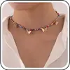 Colar Bohemian Arco-Íris de Miçangas Colar Gargantilha Borboleta Pequena Colar com Pingente de Borboleta Dourada e Prateada Colar Colorido de Miçangas