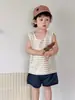 Roupas Infantis Verão Roupas de Bebê Estilo Verão Estilo Coreano Roupas Infantis 2026 Novo Conjunto de Colete Risca e Shorts para Meninos