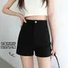 Corpo em formato de pera shorts casuais pretos femininos cintura alta 2027 verão plus size meninas gordas cobrir carne parecer magra petite evasê