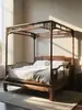 Nova Cama com Estrutura de Madeira de Nogueira Preta Estilo Chinês Estética da Dinastia Song Cama Plataforma Minimalista Quarto de Casa Cama de Quatro Colunas de Madeira Maciça