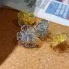 Pendientes de Flor de Cinta de Satén de Diseño de Nicho Flor Plegada Chapada en Oro Real de 18K Joyería de Oreja Exquisita y Simple