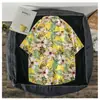 Camisa Japonesa de Manga Corta para Hombre Ins Retro Dibujos Animados Animal Personalidad Estampado Streetwear Coreana Holgada Top de Moda