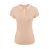 Camiseta Tricotada Casual Simples Versátil com Gola Polo de Manga Curta para Mulheres, Moda Coreana de Verão, Top com Ombro Normal que Reduz a Idade e Emagrece