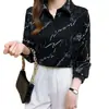 2026 Novo Retrô Solto Primavera e Outono Moda Versátil Grafite Feminino Estilo Hong Kong Chiffon Estampado Peça de Exterior Top Camisa