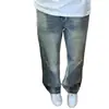 Calça jeans reta rasgada estilo retrô americano para homens, calça comprida de outono, lavada, versátil, corte solto, modeladora, com efeito empilhado e estilo vintage desgastado