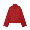 Comercio exterior transfronterizo de Amazon otoño 2026 súper ventas chaqueta de trabajo estilo gabardina corta con cuello alto rojo para mujer