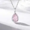 Collar de Plata de Ley S925 Corte Flor de Hielo para Mujer, Diamante Rosa, Diamante de Alto Carbono, Colgante Gota de Agua, Cadena para Clavícula Incrustada con Diamantes Completos, Artículo Popular Transfronterizo