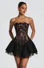 Conjunto de Top Tube com Corset de Renda Estilo Europeu e Americano Modelador com Estrutura de Peixe Vestido Curto Elegante com Amarração Roupa de Garota Popular Atacado Roupas Femininas
