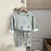 Conjunto de Ropa de Casa Sin Costuras DeRong Otoño e Invierno para Niños [10A Antibacteriano] Conjunto de Dos Piezas de Top y Pantalones de Otoño para Niños y Niñas