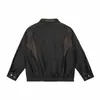 Yidao Vintage 2026 Otoño Nuevo Retro Americano Elegante Holgada Parche de Cuero PU Cuello Solapa Ropa de Trabajo Chaqueta de Mezclilla