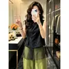 Camisa Sem Manga Elegante de Renda Preta Patchwork para Mulheres, Novo Estilo Verão 2026, Estilo Chinês, Top Muito Bonito