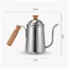 Chaleira de Café pour-over para Exterior com Cabo de Madeira, Aço Inoxidável 304, 304, 650ML Portátil com Bico Longo para Acampamento, Chá e Fervura de Água ao Ar Livre