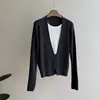 Suéter de Tricô Feminino Beishan Tongshu Falso Duas Peças Gola V, Casual de Outono Slim Fit para o Trabalho Manga Longa P126