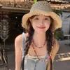 Sombrero de paja para mujer, novedad de verano 2025, sombrero de paja hueco para viajes, protección solar, sombrero de playa con ala grande, sombrilla.
