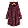 Amazon 2025 Otoño/Invierno Europeo y Americano Botón con Capucha Orejas de Gato Felpa Superior Irregular Tendencia Marca Color Sólido Chaqueta para Mujer