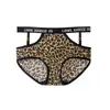 Nuevo Estilo Sexy Pura Pasión Tira Fina Cinturilla con Letras Calado Seda de Hielo Estampado de Leopardo Bragas para Mujer, Tiro Medio Algodón Puro Entrepierna Bragas para Mujer