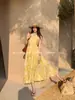 Xiu Xixi 2026 Primavera/Verano Nuevo Vestido Halter Francés Elegante de Tencel Lino Estilo Vacaciones Vestido Largo 88536