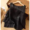 Camisola de Algodón sin Mangas para Mujer Estilo Vintage con Parte Delantera Corta y Trasera Larga, Corte Holgado, Adelgazante, Color Sólido, Diseño Elegante, Top para Ropa Interior