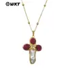 Wt-Jn284 Alta Calidad Nuevo Color Cruzado Piedra Preciosa Perla Chapado en Oro de 18K Colgante Joyería Collar