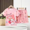 Pijamas de Verano de Manga Corta Finos 2025 Nuevos Trajes para Niñas de Verano Medianos y Grandes Ropa para el Hogar para Usar en el Exterior