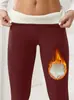 Exclusivo para comércio exterior, leggings de ioga com forro de fleece para outono e inverno para mulheres, cintura alta com etiqueta de couro e bolsos, fleece de cordeiro, quente, modelador, casual